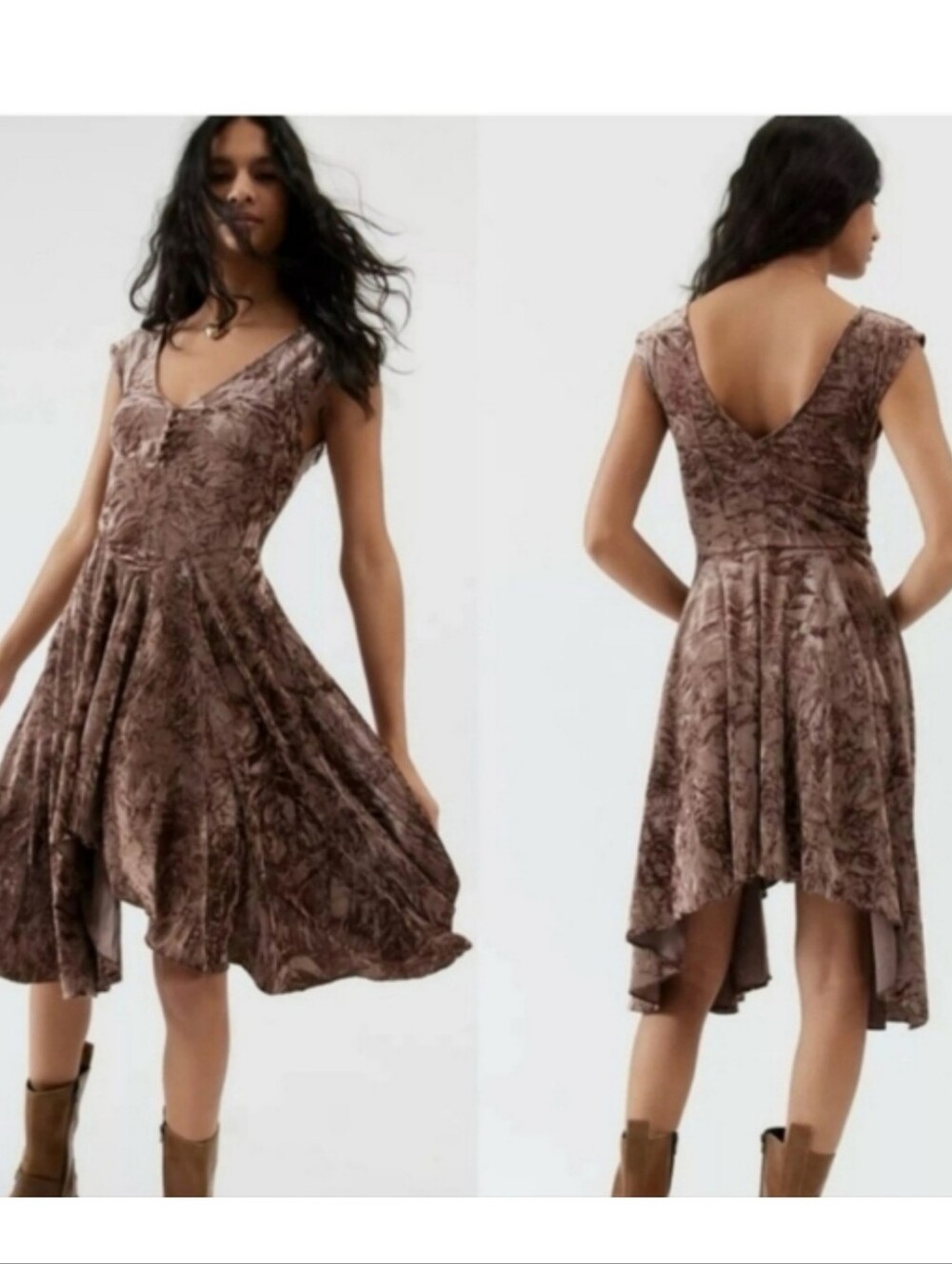 Urban Outfitters Brown Crushed Velvet Fairy Grunge Assymetrical Dress